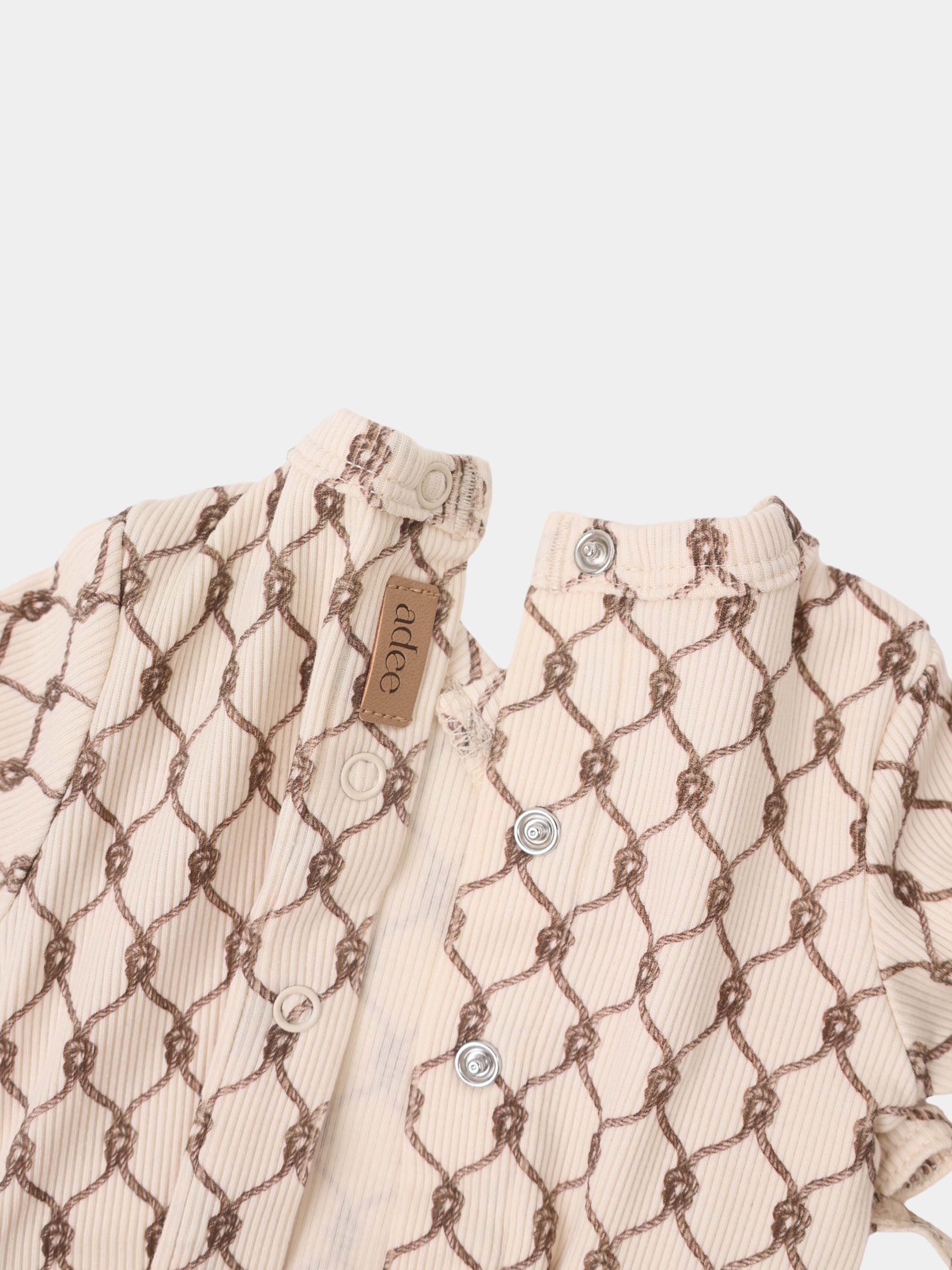Brown Chain Layette Set for boys by Adee; beige knit with brown chain pattern, cardigan-style with buttons, 2-piece.