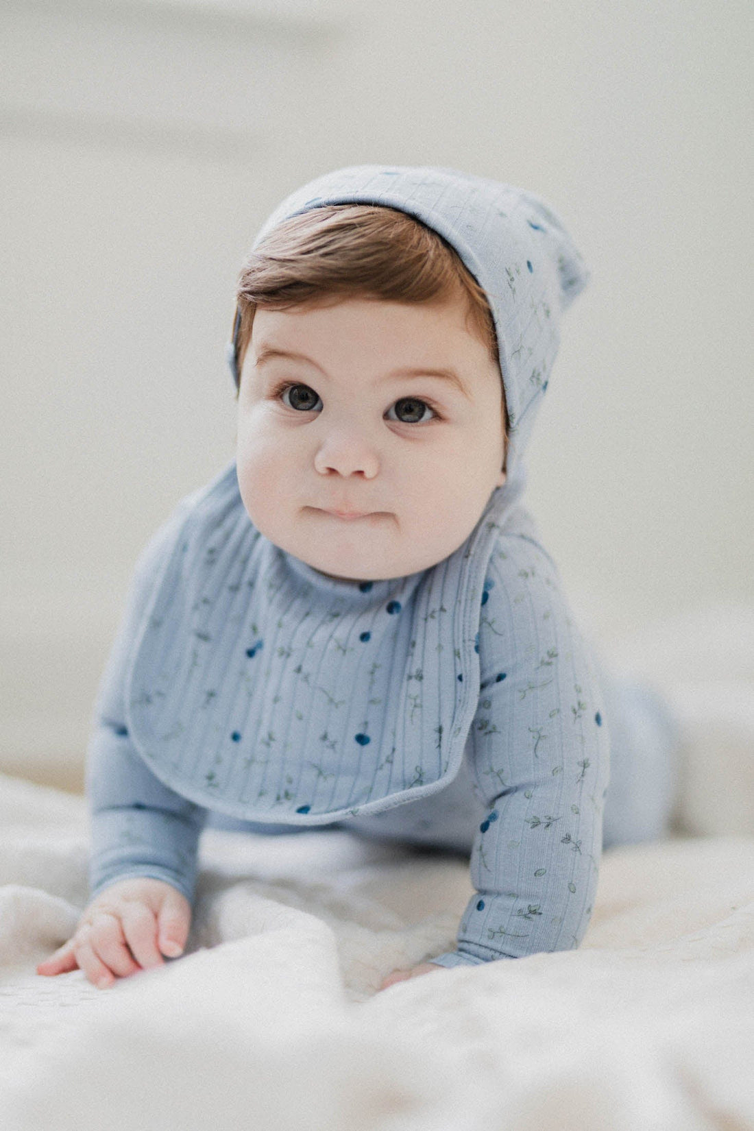 Mini Berry Stretchy, Beanie and Bib-Blue