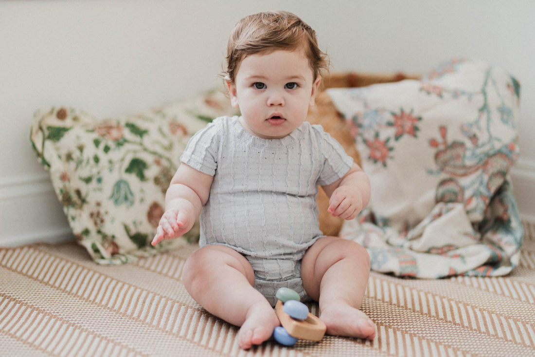 Ruffled Pointelle Romper- Light Blue