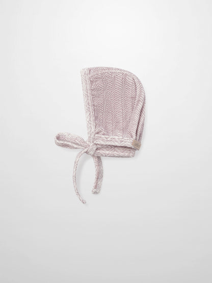 Heritage Herringbone Red layette bonnet by Adee with tied strings