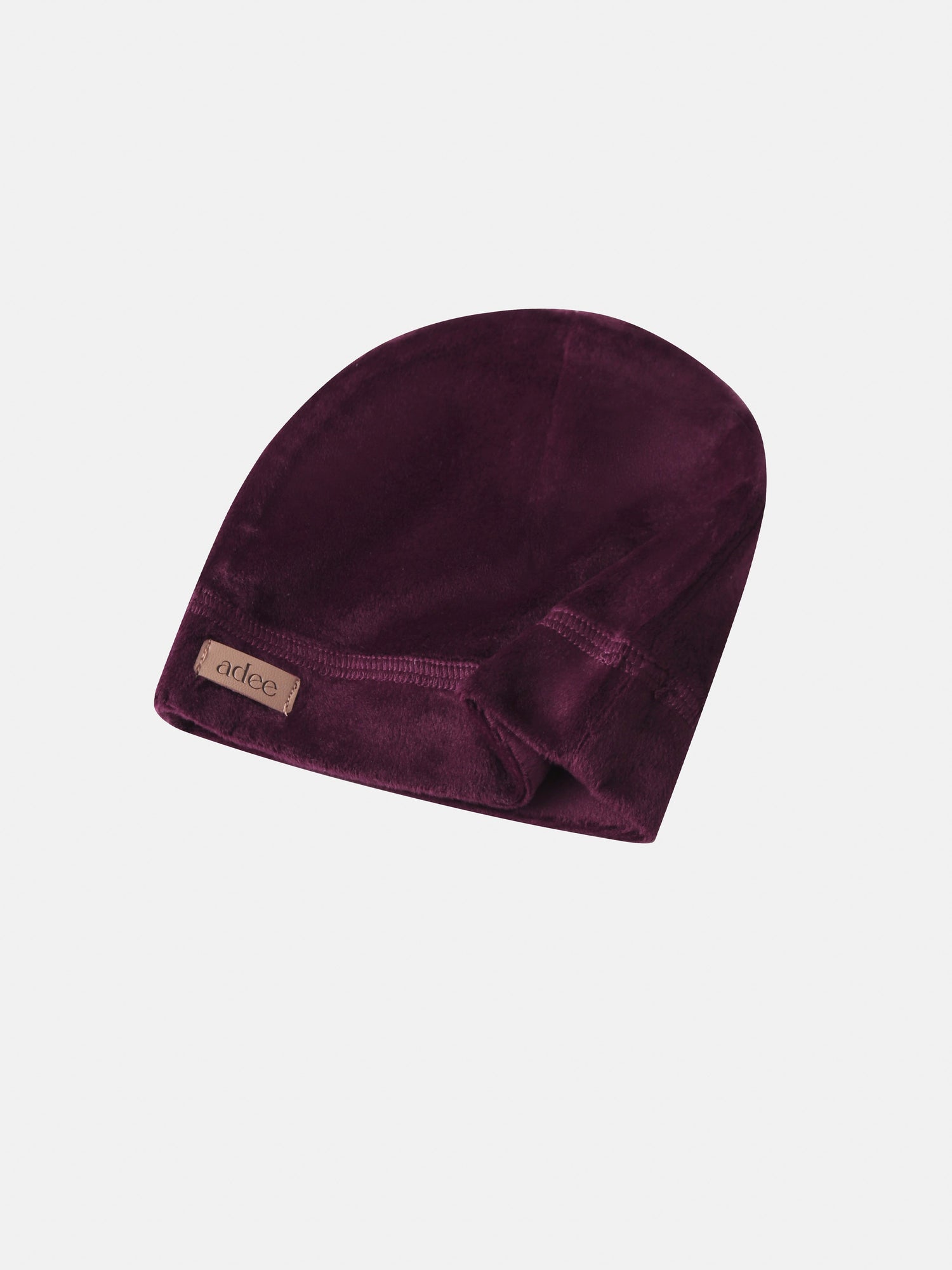 Adee burgundy velvet layette hat for girls with brand tag