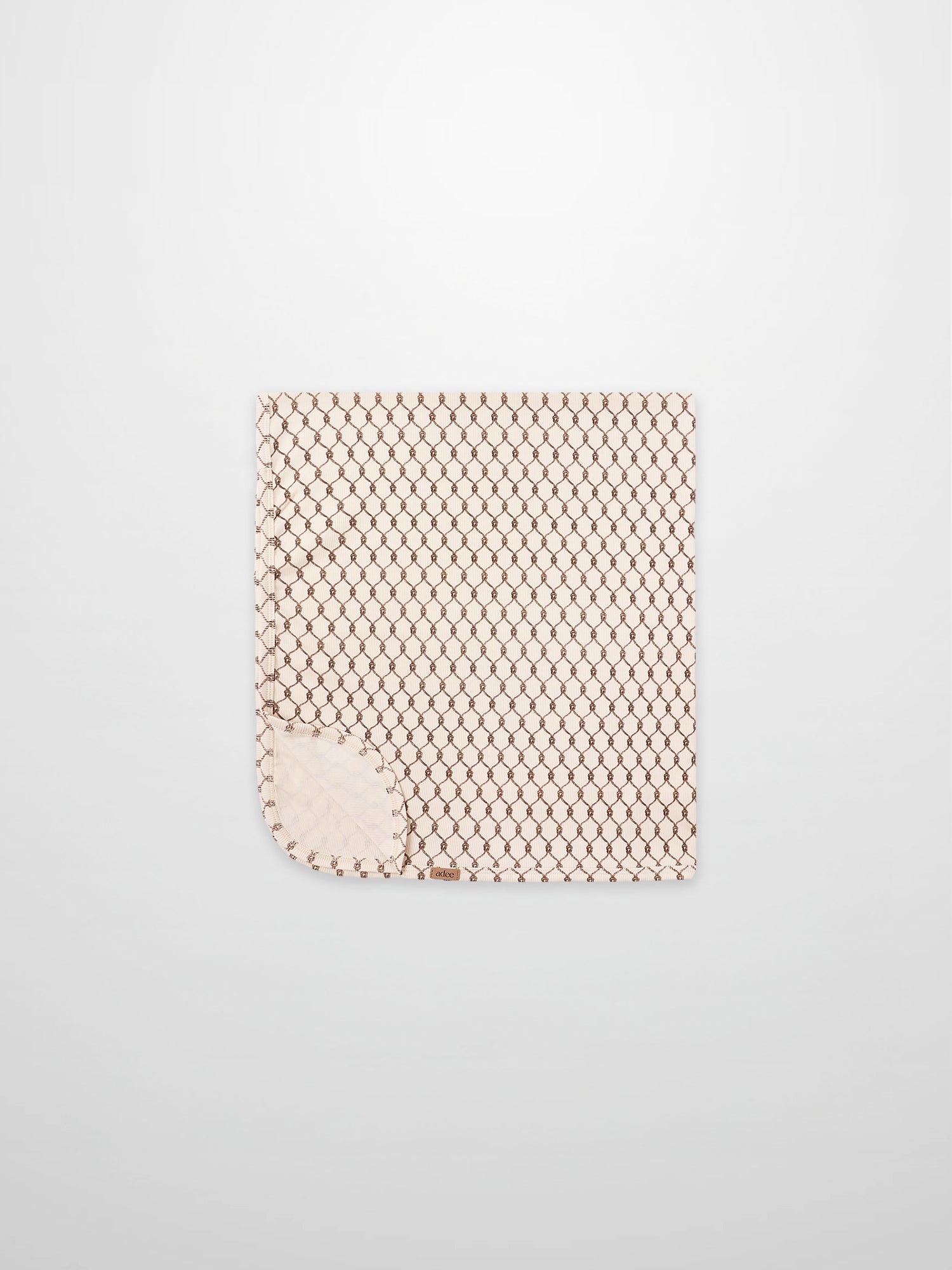 Brown Chain Layette Set by Adee; beige baby blanket with a brown chain-link pattern