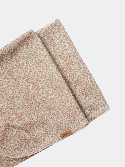 Pastel Petal layette set for girls by Adee; pink floral print with lace trim edges.