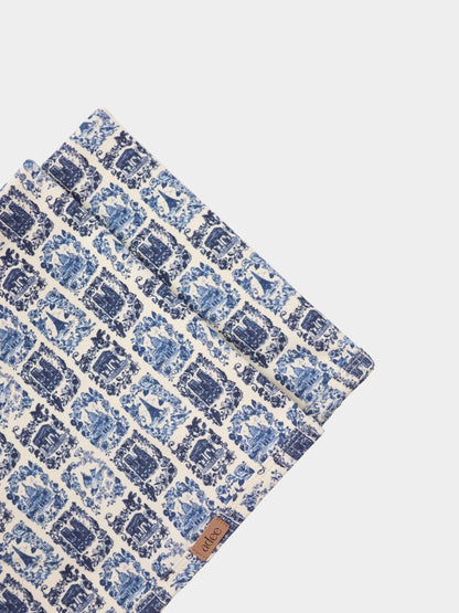 Blue Landmark Layette Set for boys by Adee, two-piece with blue toile print fabric