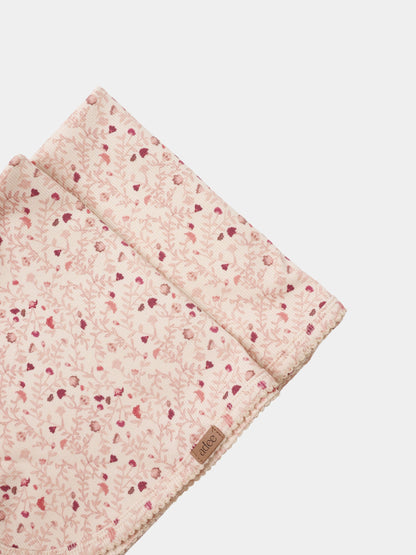 Garden Sprinkles Layette Set for girls, pink floral print fabric with Adee brand tag.
