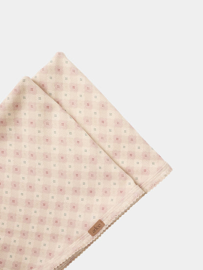 Little Button Pink layette set for girls by Adee, soft pink fabric with tiny dotted pattern