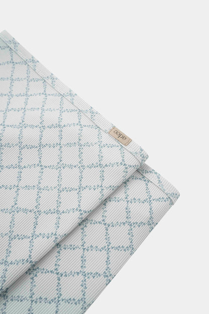 Blue Leaf Layette Set for boys by Adee, light-blue plaid fabric.