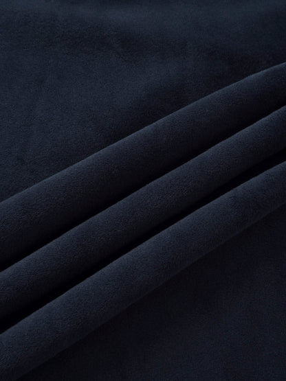 Embroidered Bear Navy layette set; Adee brand, navy blue plush fabric close-up