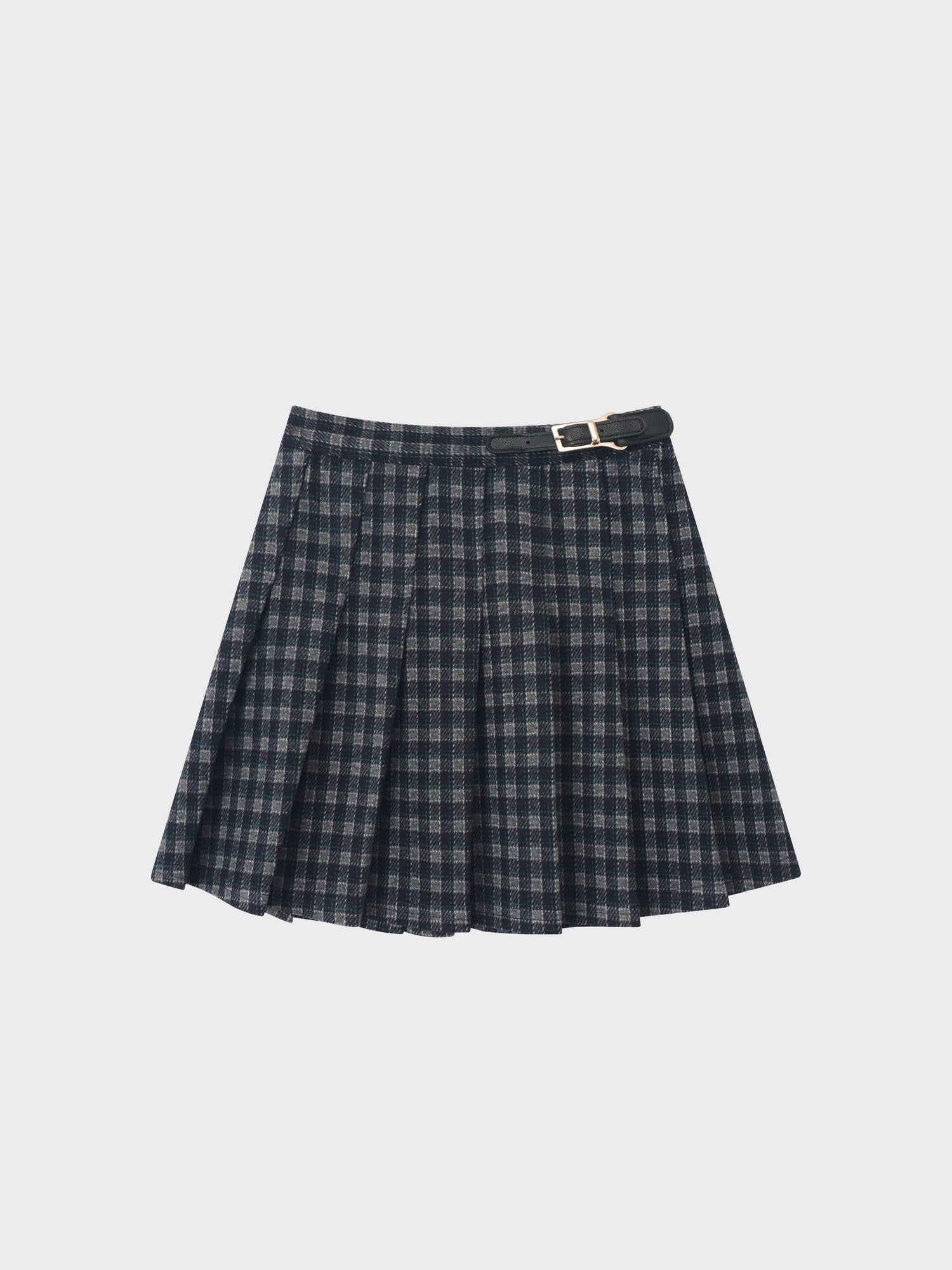 Plaid pleated navy skirt for girls by Adee with a slim black belt detail