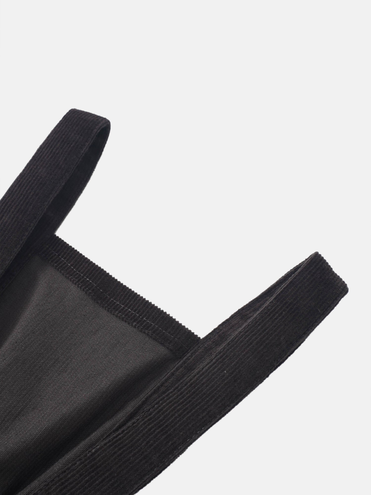 Grey corduroy overalls for boys by Adee; close-up of strap and top stitching