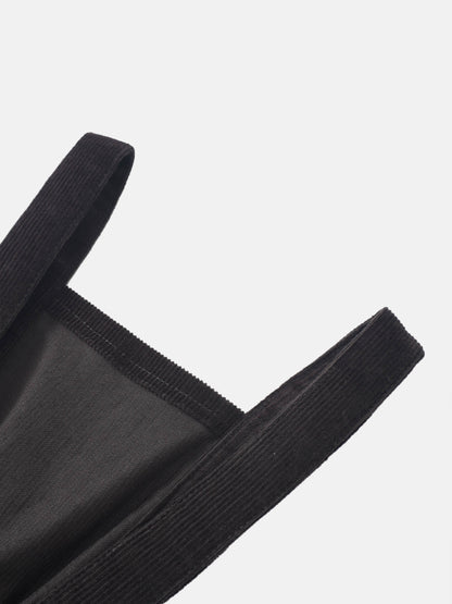 Grey corduroy overalls for boys by Adee; close-up of strap and top stitching
