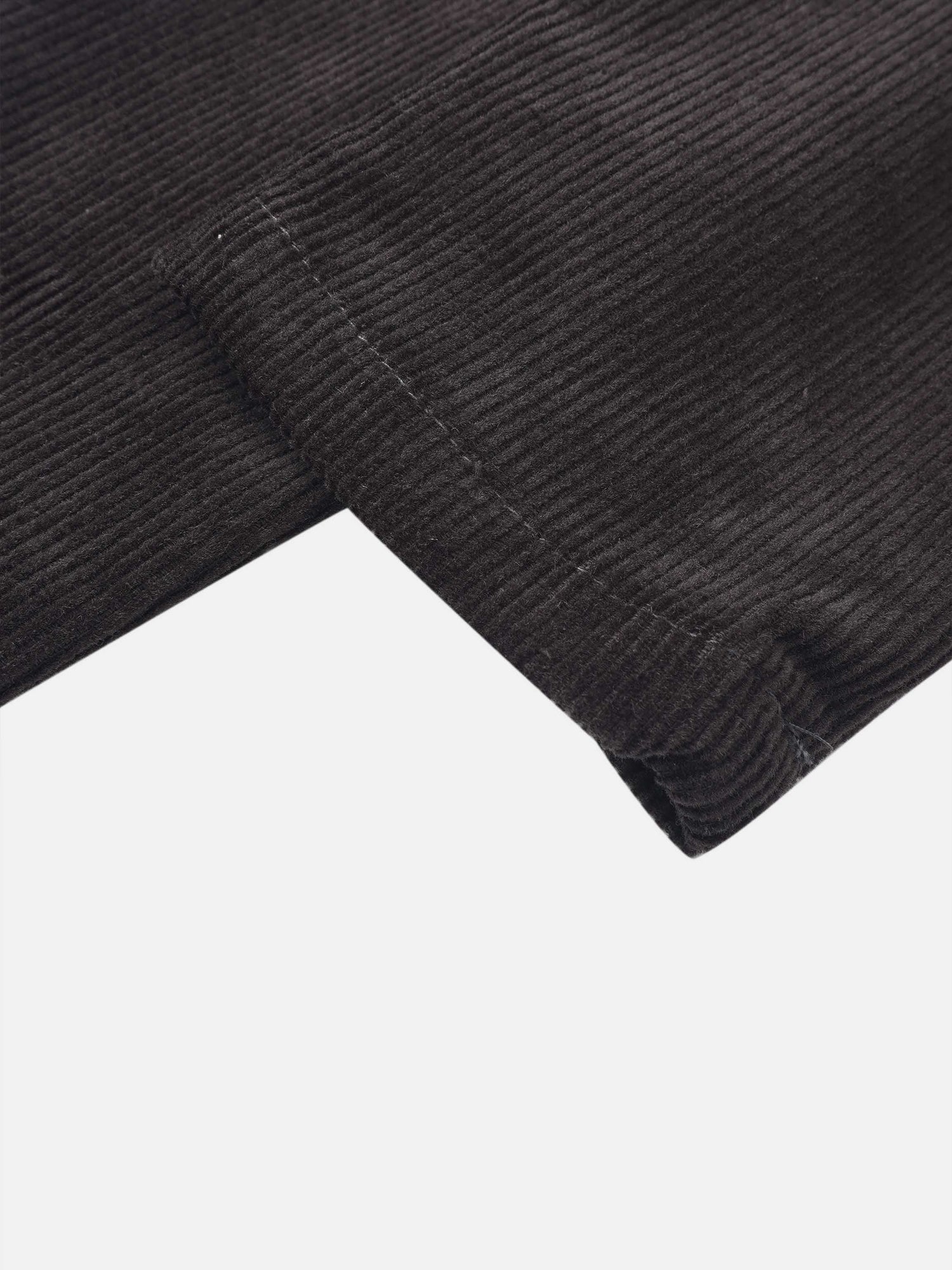 Grey corduroy boys overalls by Adee, close-up of fabric and seam