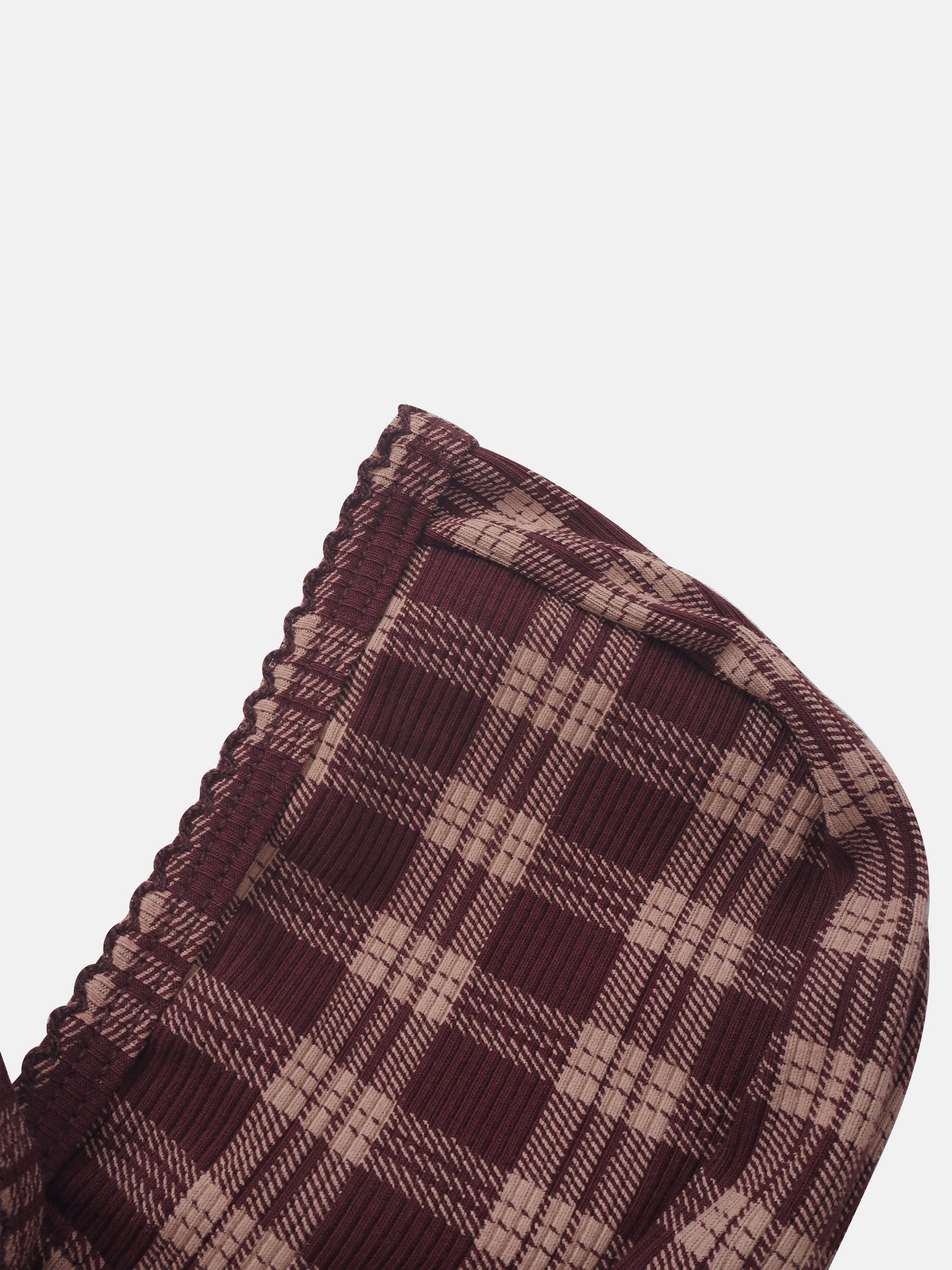 Burgundy plaid bonnet for girls by Adee, with scalloped edge trim