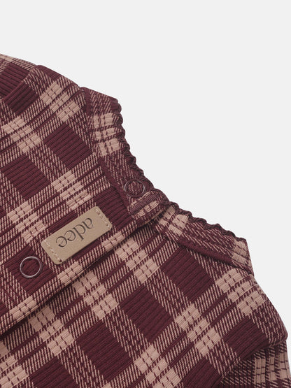 Burgundy plaid Stretchies for girls with elastic waistband by Adee