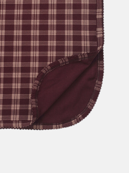 Girls burgundy plaid swaddle blanket with scalloped trim