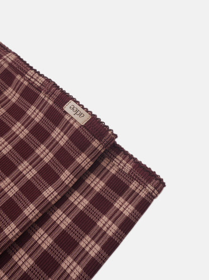 Girls swaddle blanket burgundy plaid with scalloped trim by Adee