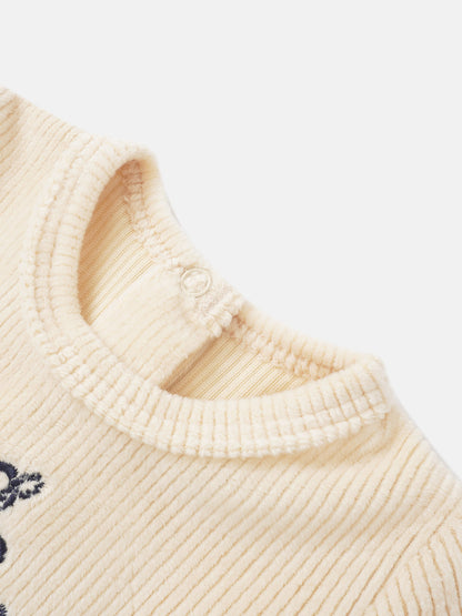 Embroidered Anchor layette set for boys in cream ribbed knit with navy anchor detail