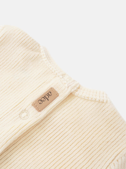 Embroidered Anchor Layette Set by Adee; cream corduroy fabric with brand tag and button detail
