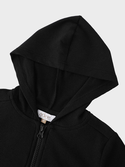 Thin - Ribbed Zip Sweatshirt - Black