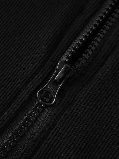 Thin - Ribbed Zip Sweatshirt - Black