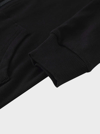 Thin - Ribbed Zip Sweatshirt - Black