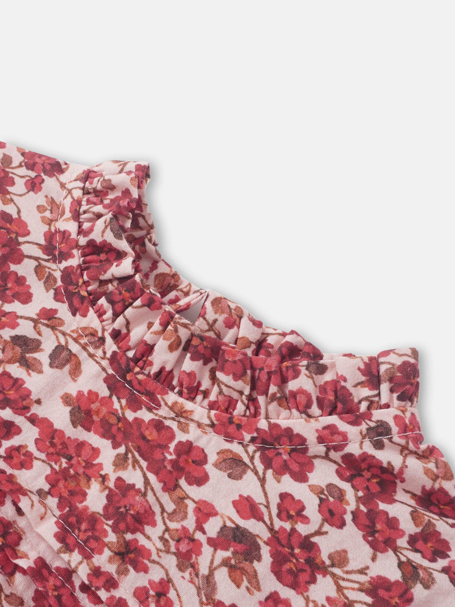 Red Flower Shirt &amp; Bloomers Set for little girls; pink floral fabric with ruffle details