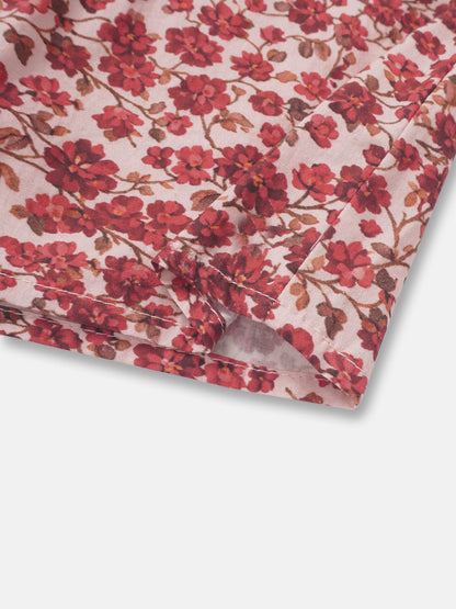 Red Flower Shirt &amp; Bloomers Set for little girls in pink floral print fabric by Adee.