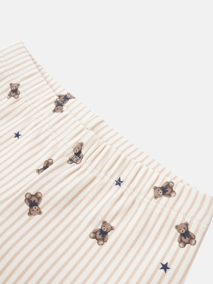 Boys striped bear pajamas by Adee with beige stripes, teddy bears and blue stars