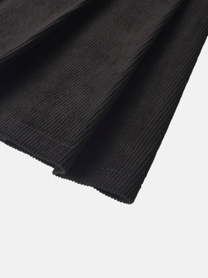 Corduroy pleated grey skirt for girls, versatile everyday wear
