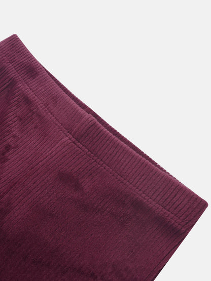 Ribbed velour girls pajamas in burgundy by Adee, cozy fabric.