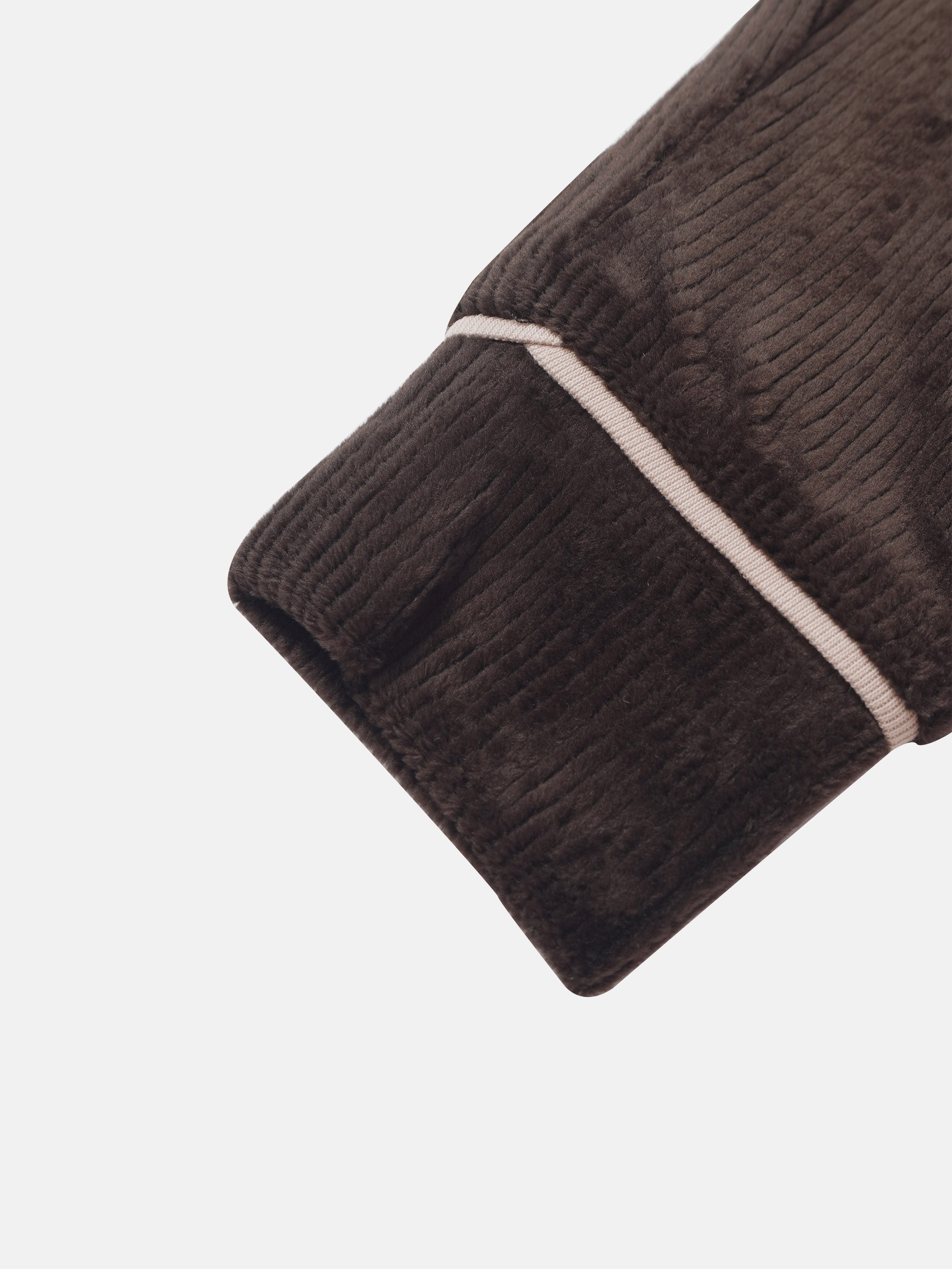 Ribbed Velour Pajamas - Brown for boys by Adee; soft brown velour fabric with beige seam trim