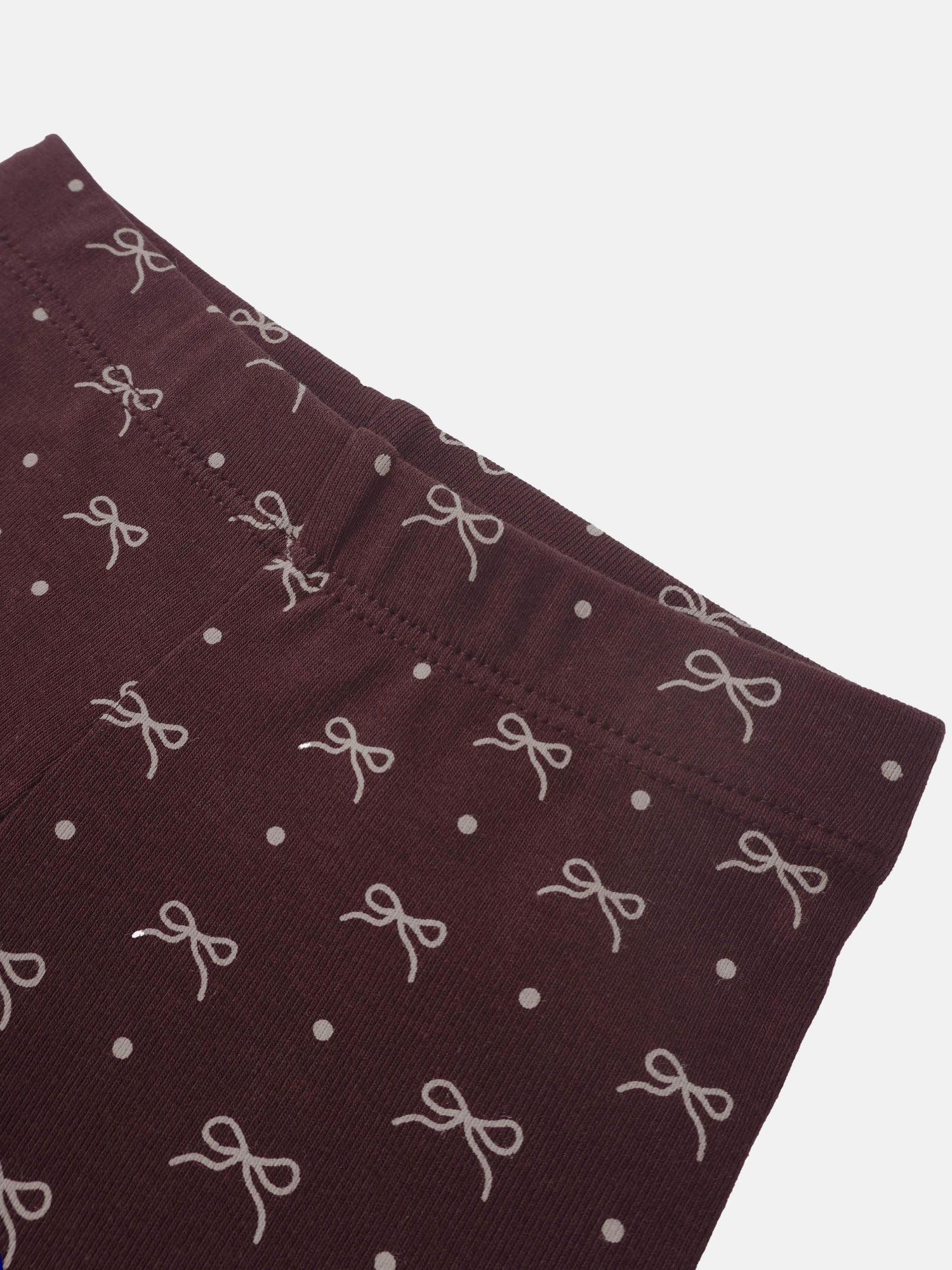 Burgundy Bow Set for little girls by Adee, maroon fabric with white bow pattern