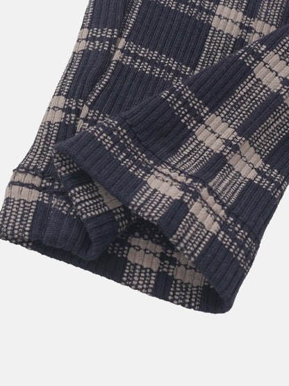 Adee Plaid Pajamas for boys - blue navy with beige plaid knit fabric.