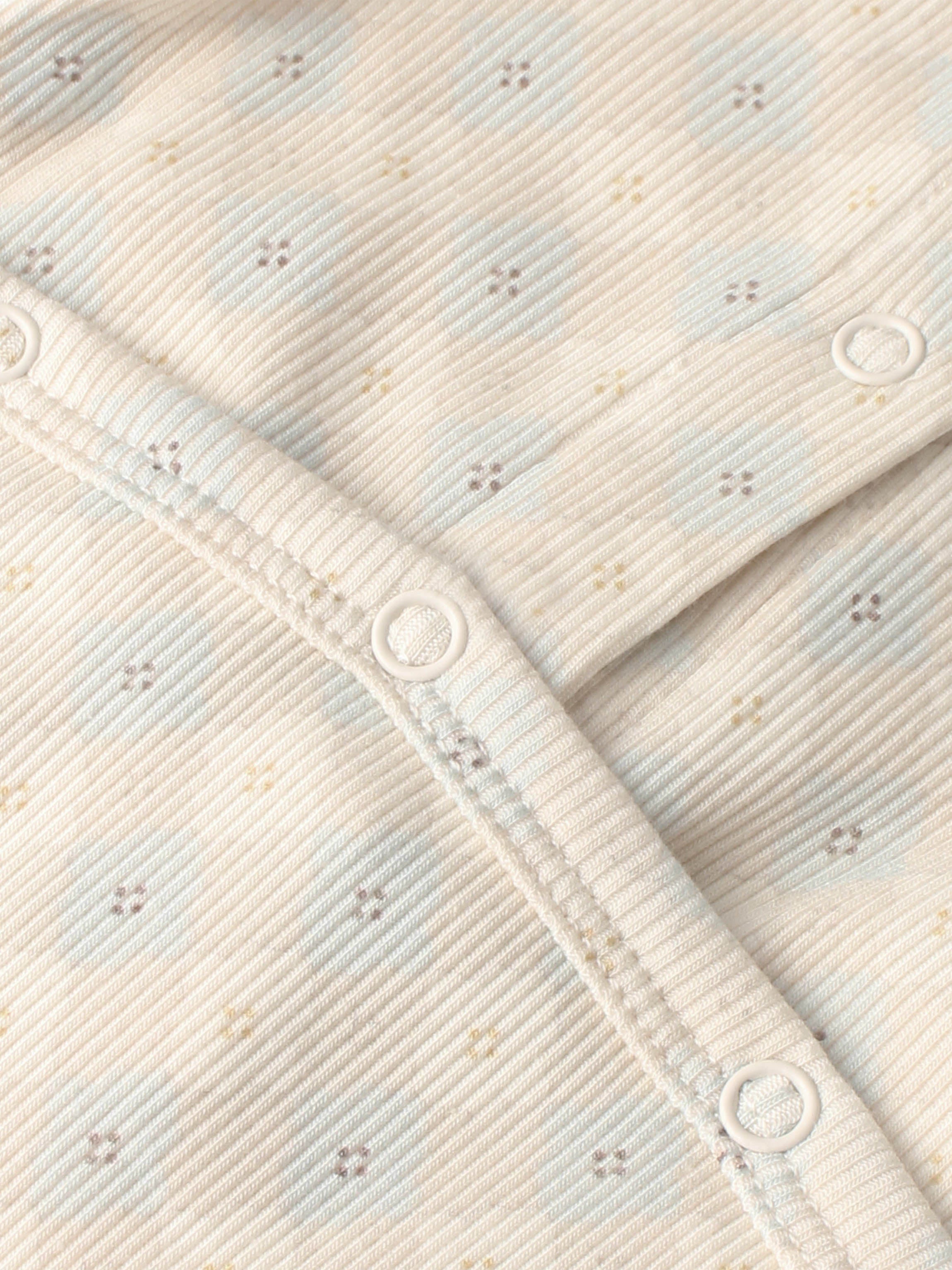 Adee Little Button Blue layette set for boys; cream corduroy fabric with tiny specks and white snap buttons