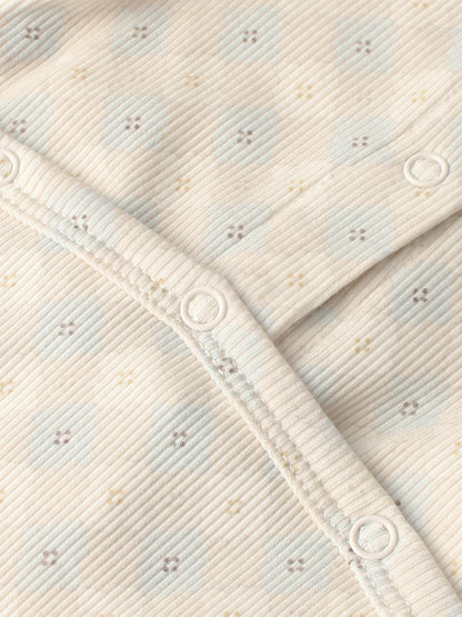 Adee Little Button Blue layette set for boys; cream corduroy fabric with tiny specks and white snap buttons