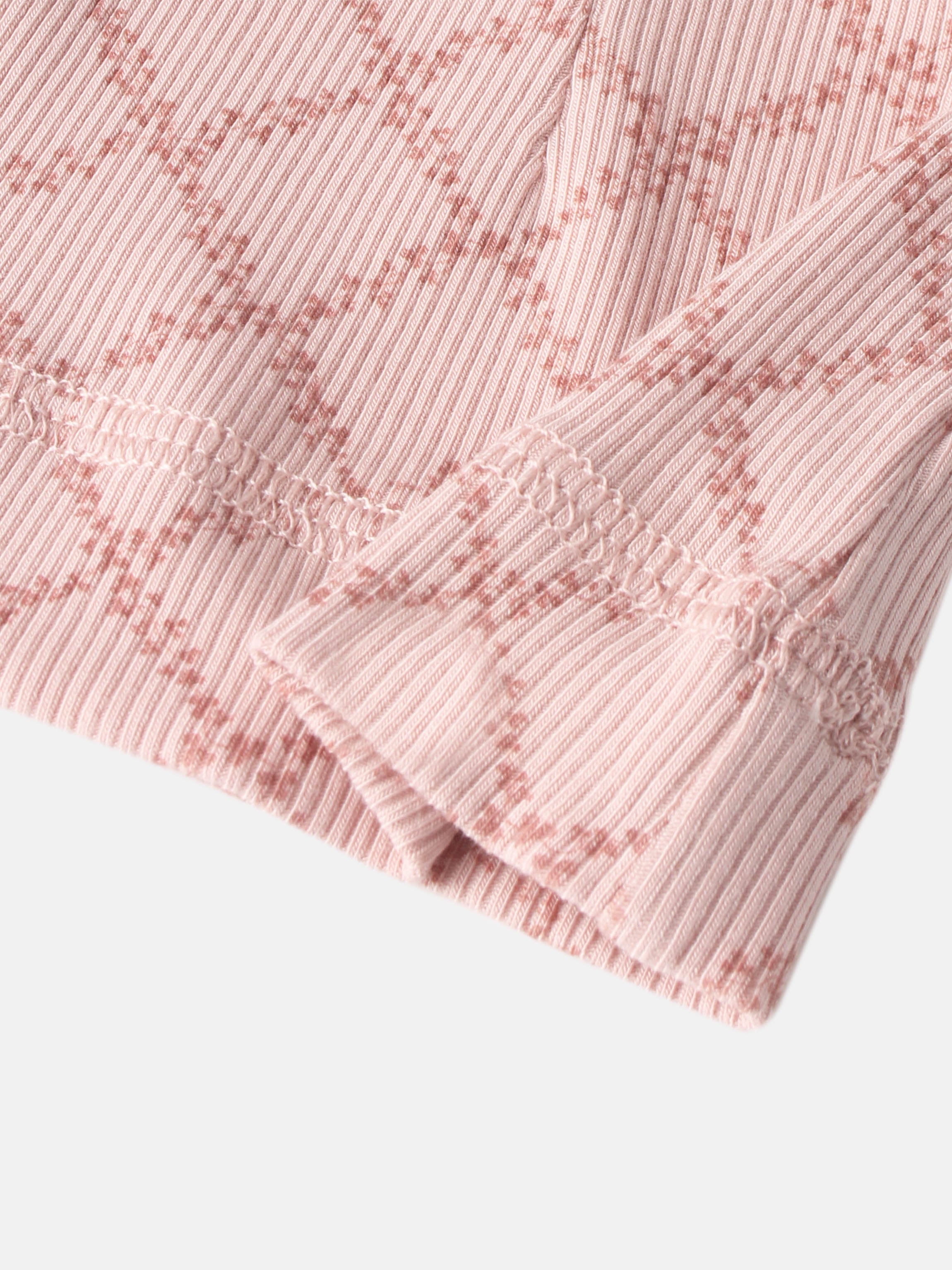 Pink Leaf Layette Set for girls in ribbed pink corduroy fabric