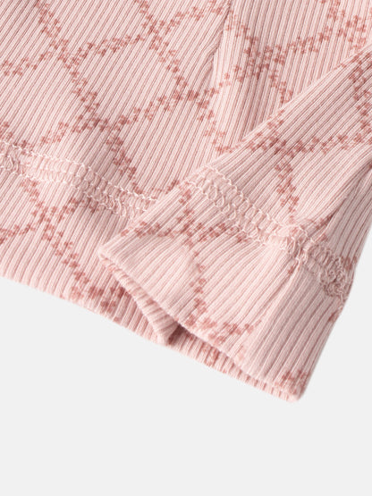 Pink Leaf Layette Set for girls in ribbed pink corduroy fabric
