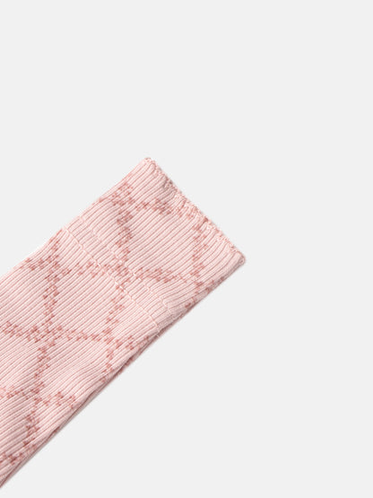 Pink Leaf Layette Set by Adee; pink ribbed knit sleeve detail