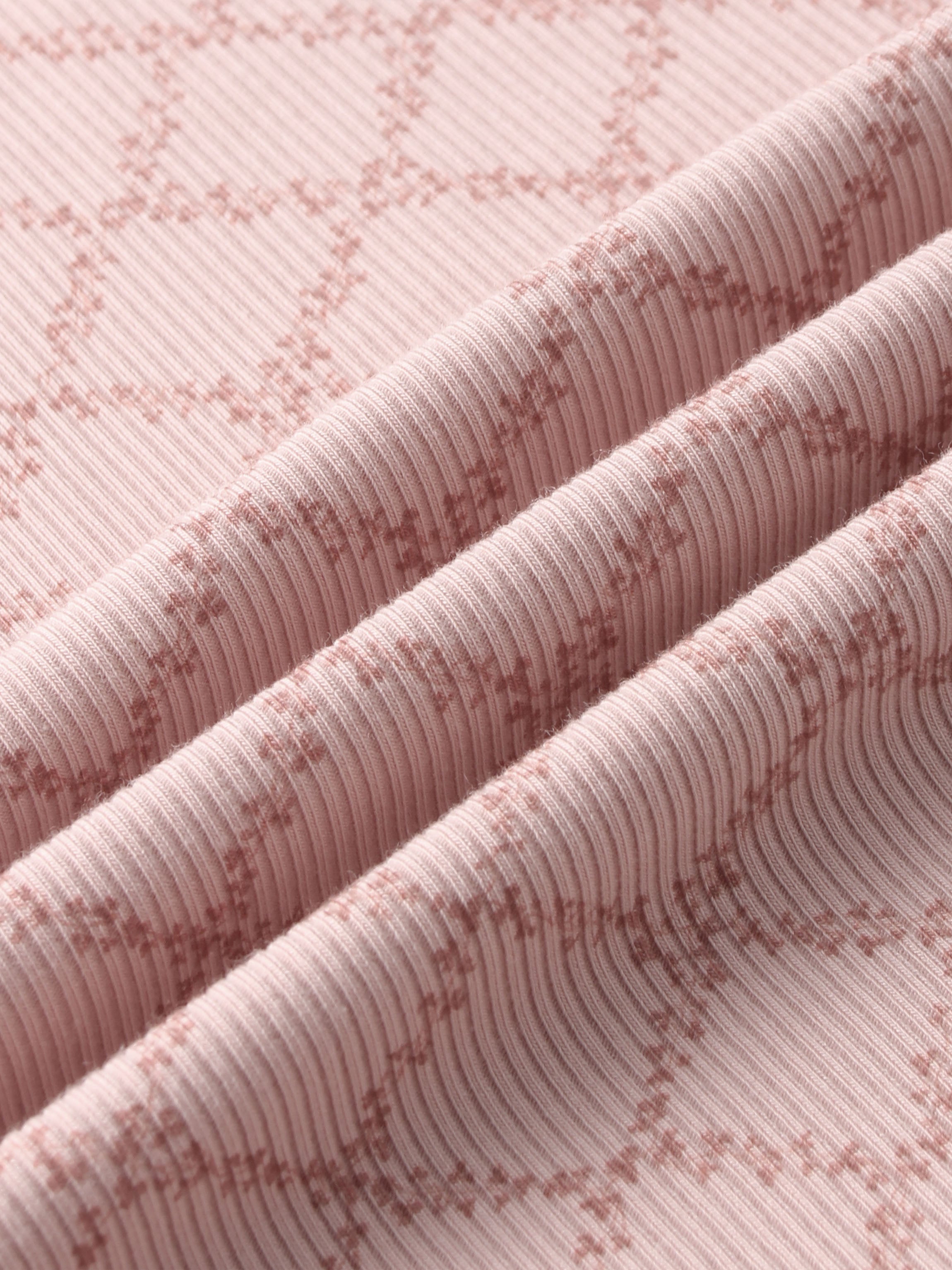 Adee Pink Leaf Layette Set for girls; pink ribbed knit fabric with subtle leaf motif