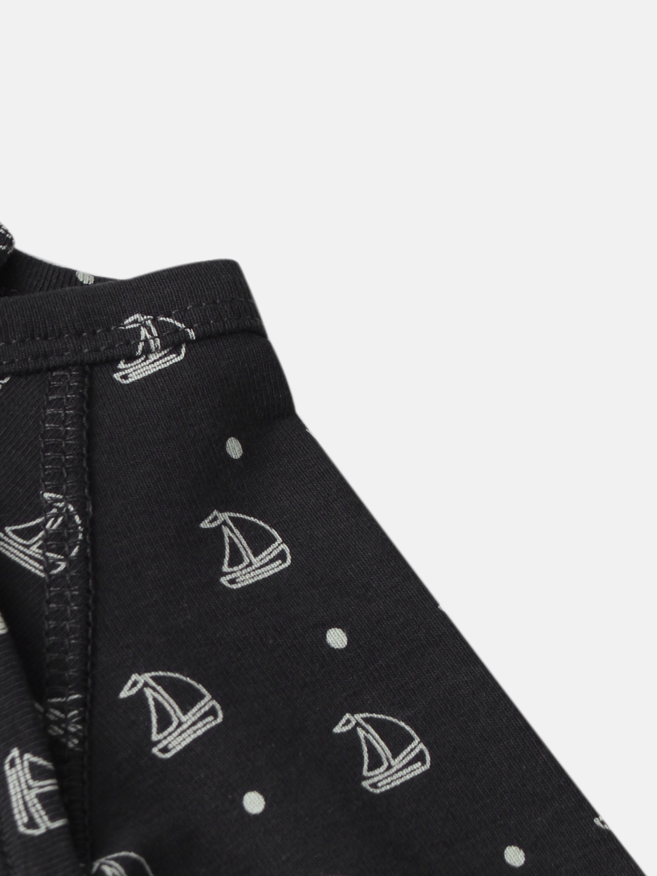 Harbor Dot Layette Set by Adee; navy fabric with white sailboats and polka dots.