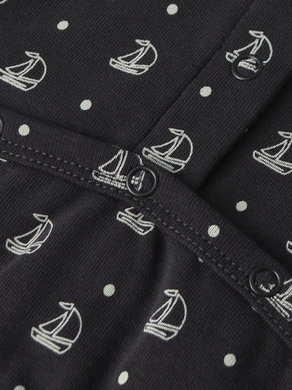 Harbor Dot Layette Set by Adee; navy fabric with white anchor and dot print for boys.