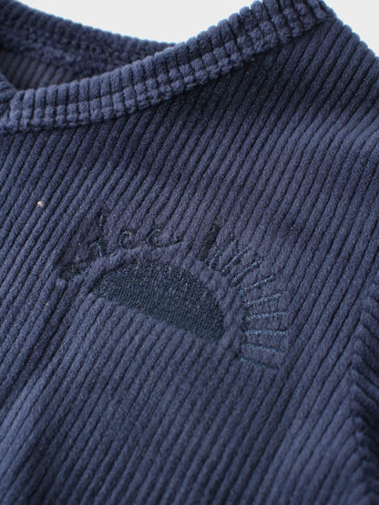 Ribbed Velour Pajama - Navy