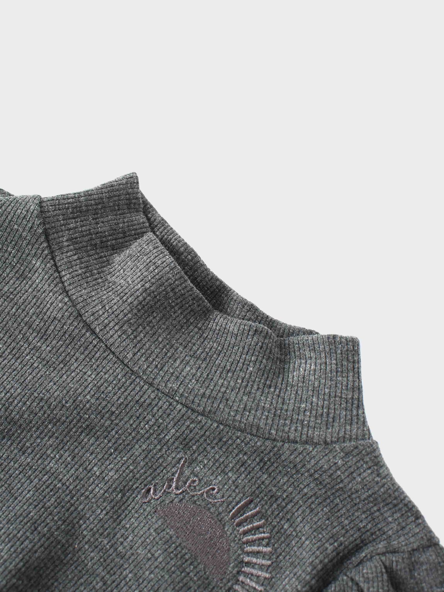 Ribbed Leggings Set with Puff Sleeves - Grey