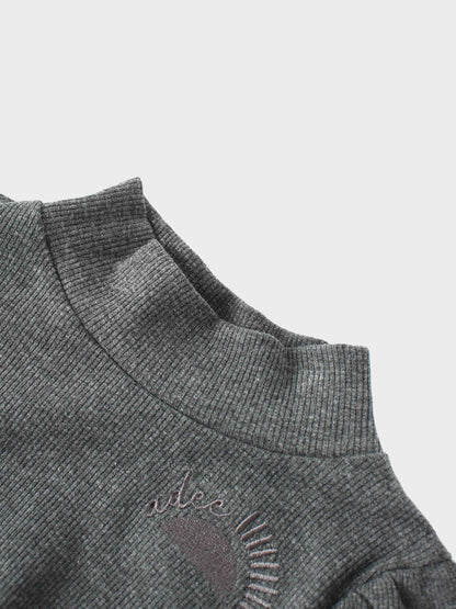 Ribbed Leggings Set with Puff Sleeves - Grey