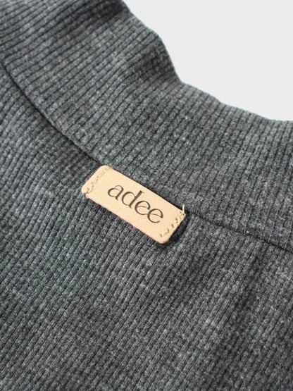 Ribbed Leggings Set with Puff Sleeves - Grey