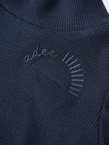 Ribbed Legging Set Puff Sleeves - Navy