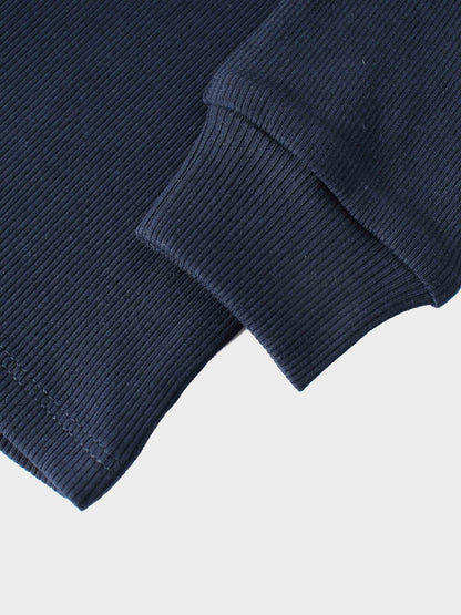 Ribbed Legging Set Puff Sleeves - Navy