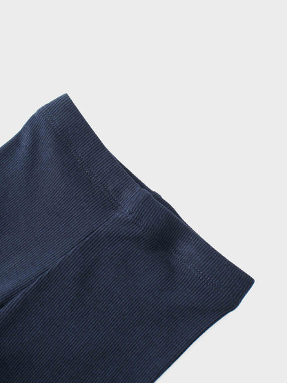 Ribbed Legging Set Puff Sleeves - Navy