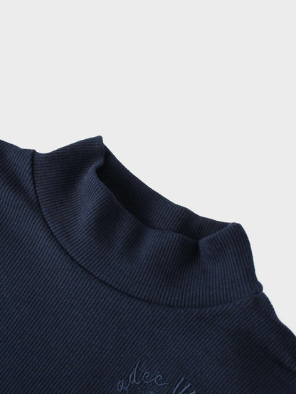 Ribbed Puff Sleeve Shirt - Navy