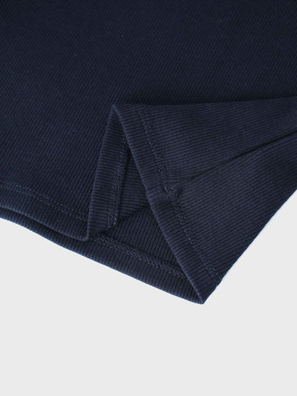 Ribbed Puff Sleeve Shirt - Navy